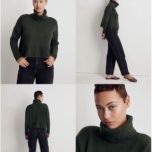 Madewell Cropped Boxy Turtleneck Sweater M Forest Green Minimalist Quiet Luxury